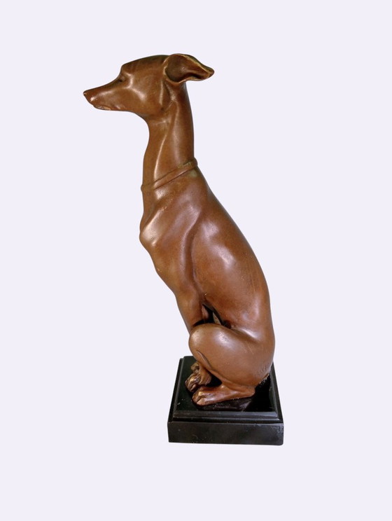 Scultura di un levriero, color bronzo, Sculture, Marmo, Marrone, Art Deco (foto 2 di 6)