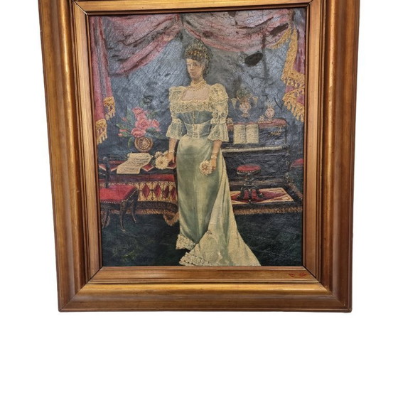 Image 1 of Jugendstil-Gemälde mit einem Burgfräulein, Ende 19.