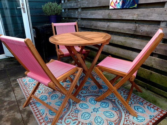 Image 1 of Teak garden set, 1 folding garden table, 3 folding chairs