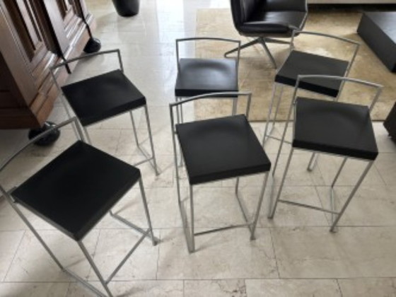 Image 1 of 6 bar stools Lapalma Cubo S62 black leather