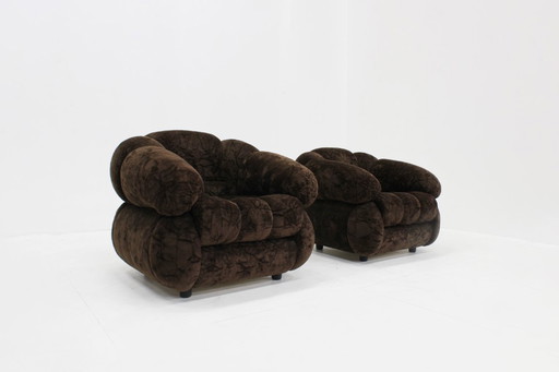 Set vintage italiaanse fauteuils bruin velvet jaren 70 