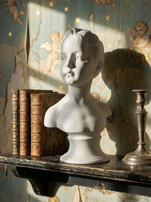 Bust of Louise Brongniard after Houdon, white biscuit porcelain, Tharaud, Limoges, 20th century