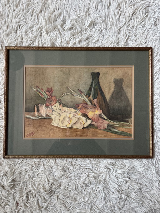 Aquarel stilleven van antieke bloemen