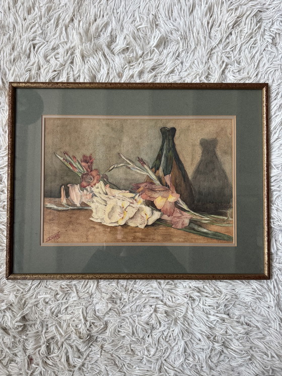 Image 1 of Natura morta ad acquerello di fiori antichi