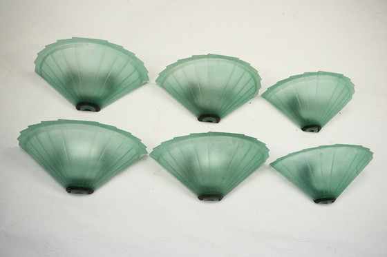 Image 1 of Set of six De Majo sconces in thick green murano glass. Italy 1980s