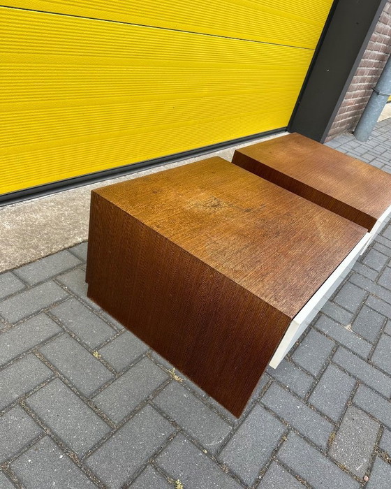 Image 1 of Vintage retro bedside tables / side table - wood veneer & white incl. drawer
