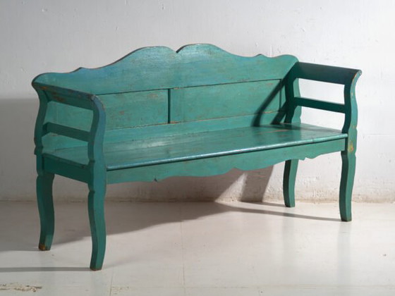 Antique green painted bench in pine wood – Central Europe, circa 1910 – Benches (photo 6 of 40)