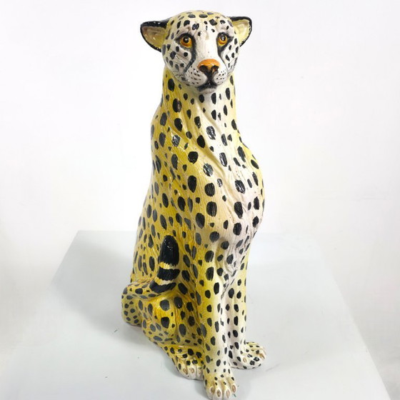 Image 1 of Terra Cotta Cheetah/luipaard beeld 60s Italiaans mid century