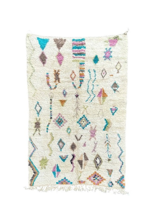 Marokkaans handgemaakt wollen tapijt 160x250 cm – Beni Ourain stijl kleurrijk Berber tapijt