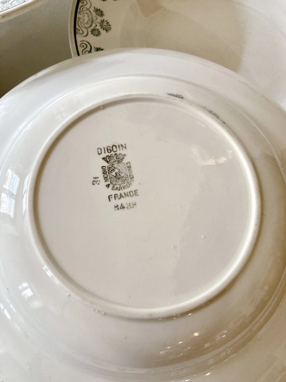 Image 1 of 6 assiettes creuses Digoin & sarreguemines, décors fleuri vert émeraude