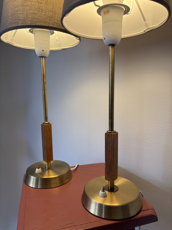 Image 1 of Prachtige set vintage messing tafellampen – Boréns Borås B8222 – Zweden 1950/1960