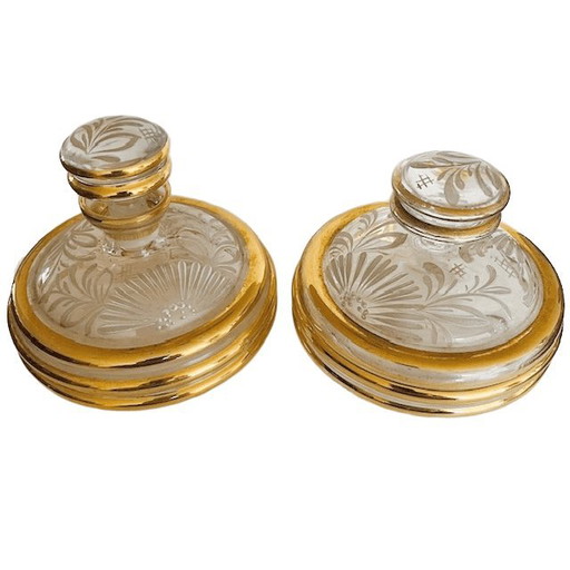 Art Deco hand painted dressing table set glass 1950's