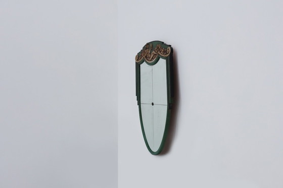 Image 1 of Miroir sculpté vert Art déco français, années 1930
