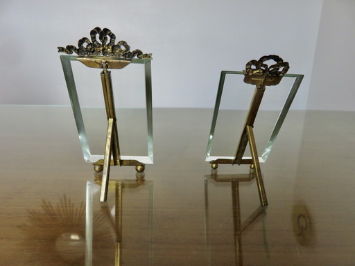 Set of 2 photo frames, Napoleon III, brass and beveled glass