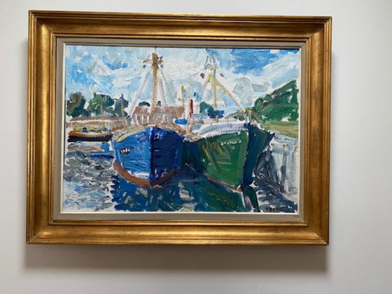 Vissersboten in Haven Oostende – A. De Deken, Kunst, Wood, Canvas (photo 2 of 13)