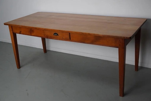 Vintage French rustic farmhouse dining table in cherry wood, 20th century