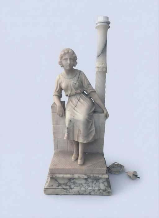 Art Deco Statuary Alabaster Lamp, 1920/30, Italy – tafellampen, Stone, Marble