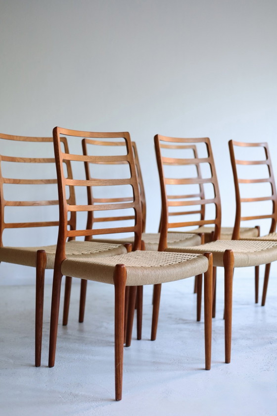 Set di 6 Sedie da pranzo vintage modello 82 papercord, Niels Otto Møller, Legno, Marrone (foto 2 di 12)