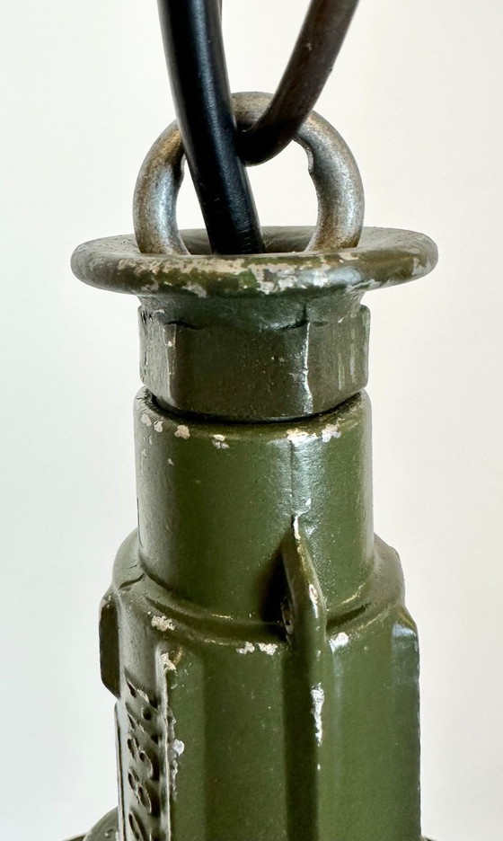 Image 1 of Industrial Green Enamel Military Pendant Lamp with Cast Aluminium Top, 1960s