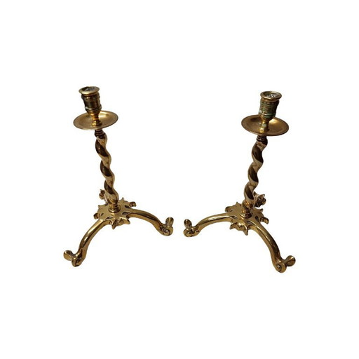 Candelieri in ottone in stile antico, metà del XX secolo