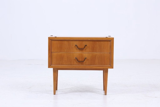Vintage bedside table 60s | Mid - Century mini chest of drawers | Stylish 70s wooden storage bedroom 1/2 #04-19
