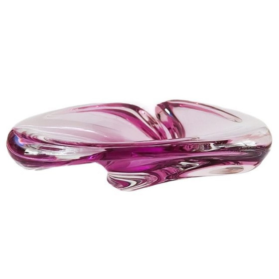 Image 1 of Antique Art Deco Fuchsia pink crystal bowl Val Saint Lambert 1930s