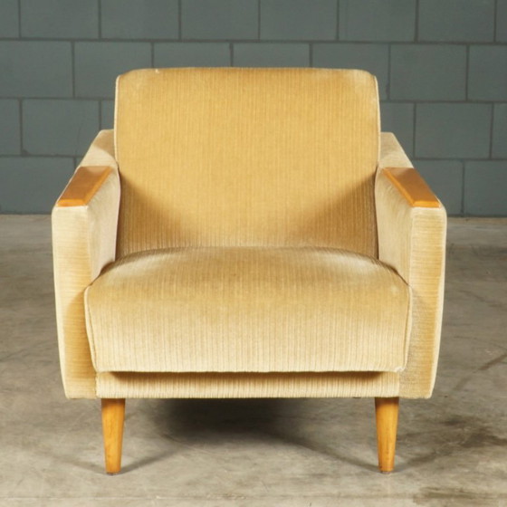 Fauteuil vintage avec repose-pieds - velours beige - années 1960 – Velvet (photo 9 of 15)