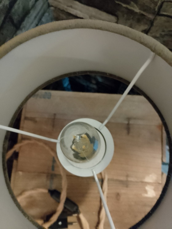 Image 1 of Small vintage lamp in bronze with genuine onyx, anthracite velvet lampshade, fully restored, braided linen cable