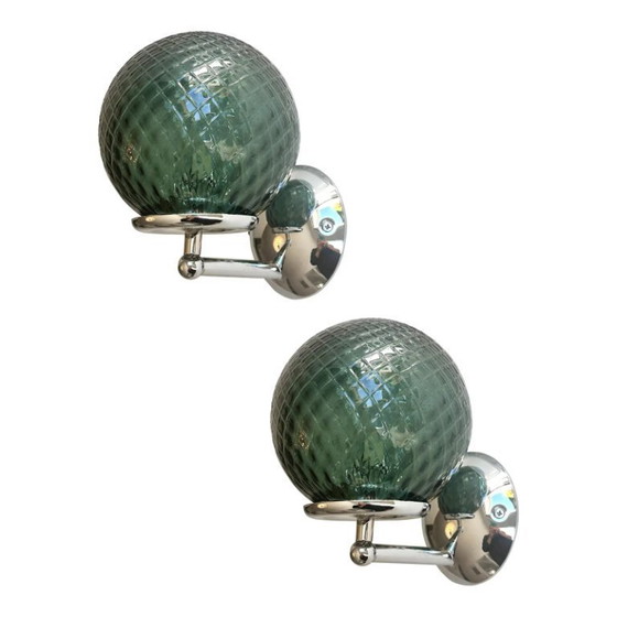 Image 1 of Lot of 4 Contemporary Green “Ballotton” Murano Glass Wall Sconces