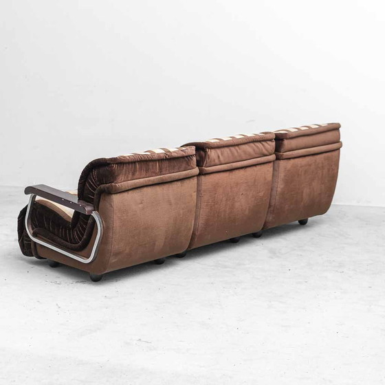 Divano modulare vintage Malga a 3 posti in tessuto a righe – Anni '70 – Sofà, Wood, Metal, Italian Design (photo 10 of 13)