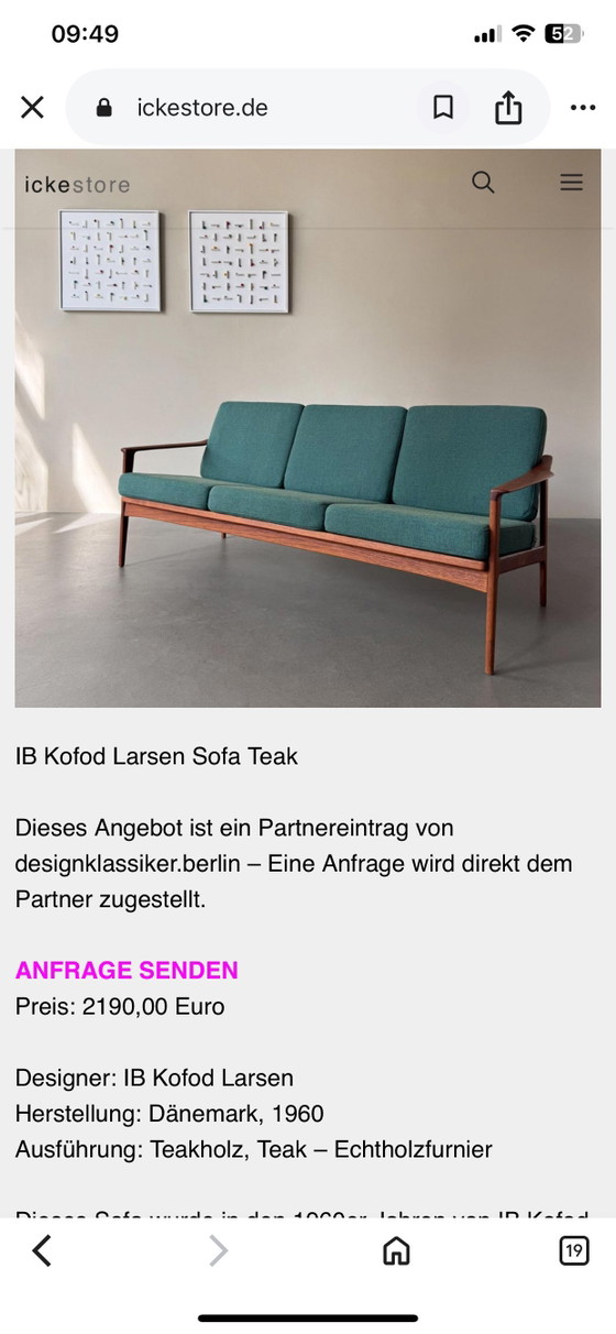 Image 1 of Danish Mid Century 1960er Teakholz Sofa 3-Sitzer Couch Skandi Scandi