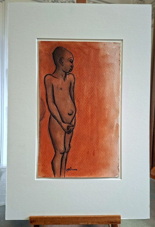 Francine Somers – Young African Child – Original Signed Mixed Media on Paper