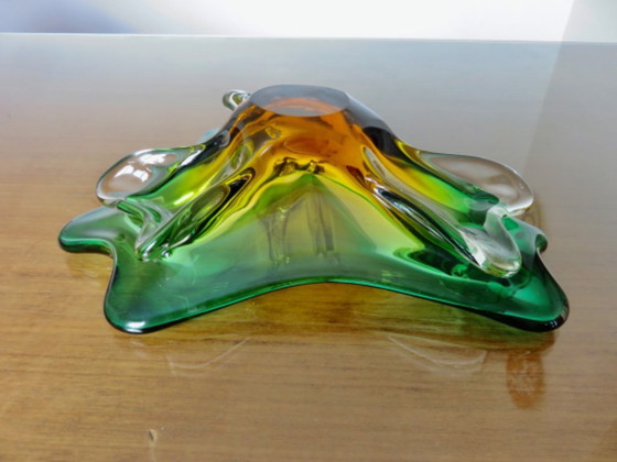 Image 1 of Large Murano glass trinket tray in green, amber and clear, 1960s-70s