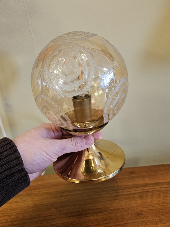 Image 1 of Vintage Brass Glass Globe Table Lamp Desk Lamp