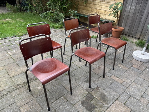 Set von 6 Gispen Stühlen – eetkamerstoelen, Wood, Metal
