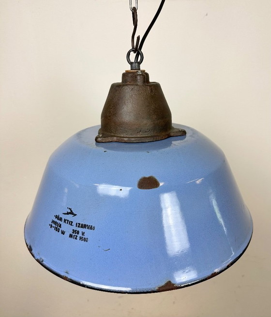 Image 1 of Industrial Blue Enamel and Cast Iron Pendant Light, 1960s