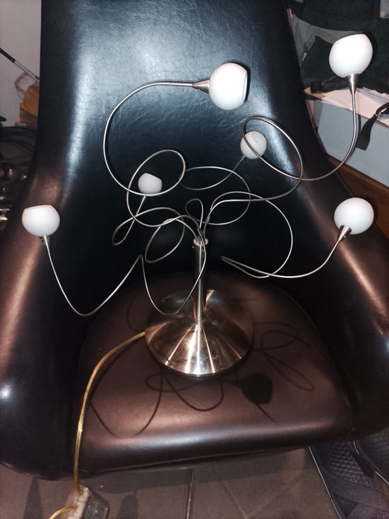 Image 1 of Modern design table lamp in brushed chrome metal with 6 lights and dimmer