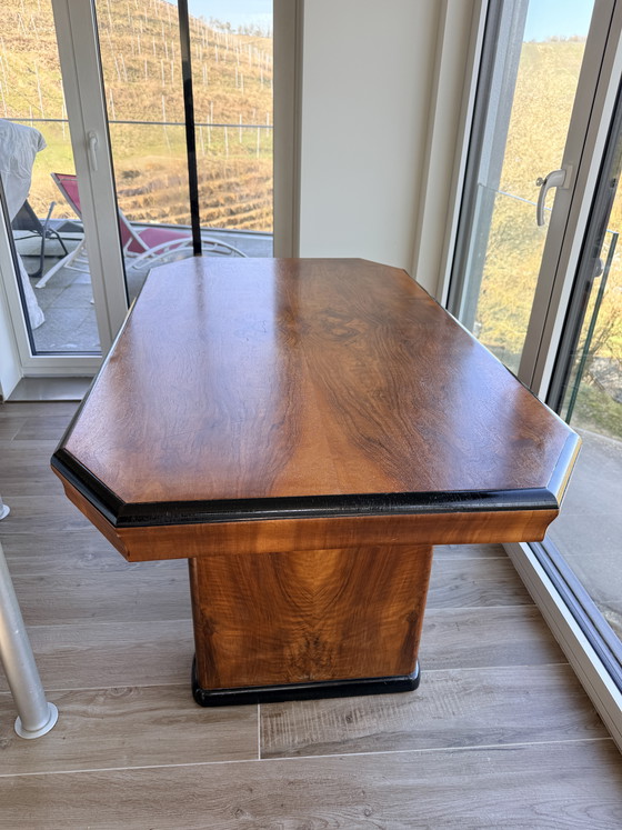 Image 1 of English Art Deco Style Dining Table – London  – Walnut Veneer