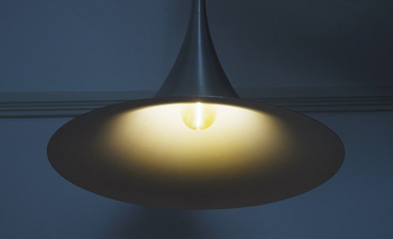 Trumpet Ceiling Lamp Mid Century Modern Tulip Witch Hat Large Vintage Pendant Light Brushed Aluminium Metal (photo 19 of 22)