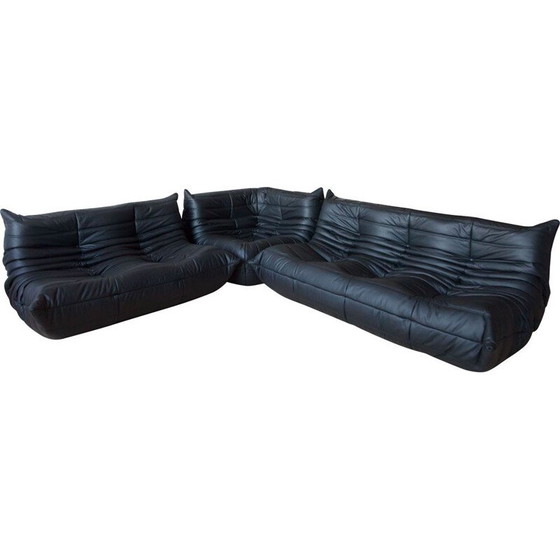 Image 1 of Ensemble salon vintage Togo en cuir noir par M. Ducaroy pour Ligne Roset, France 1970