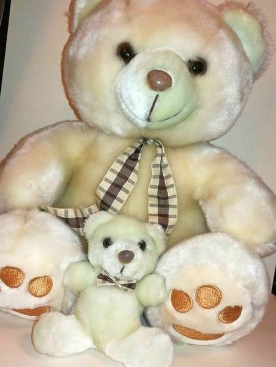 Orsa di peluche e il suo cucciolo / anni '90 / Oggetti decorativi vintage, Legno, Marrone, Rustic (foto 3 di 6)