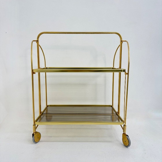 Servierwagen aus Messing und geriffeltem Glas, Metall, Gold, Vintage (Foto 6 von 15)