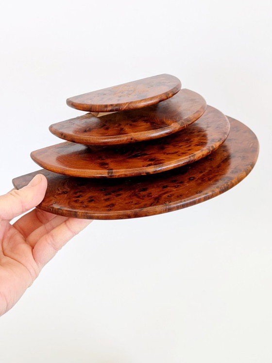Image 1 of Pair Art Deco Burl Wood Letter Holder Bookends Midcentury Desk Organizer Set