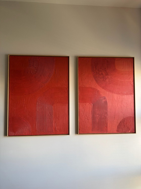 Le Duo Terracotta | Set mit 2 handgemachten Gemälden 60x80 cm, Gemälde & Zeichnungen, Leinwand, Holz, Rot (Foto 4 von 6)