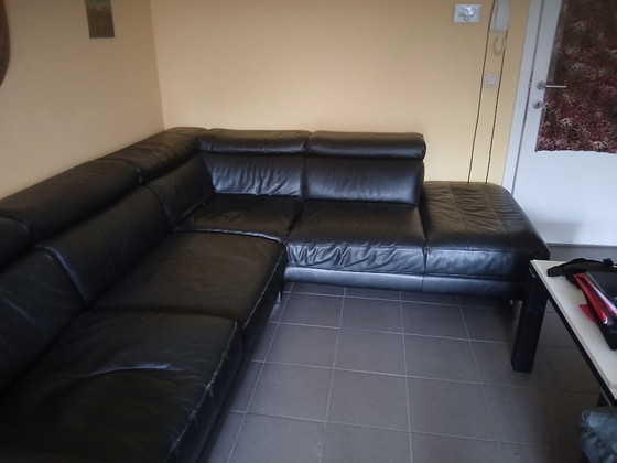 Image 1 of Canapé d'angle en cuir anthracite Natuzzi – Confort haut de gamme