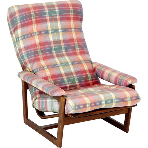 Poltrona vintage a scacchi in faggio e cotone, Svezia 1970