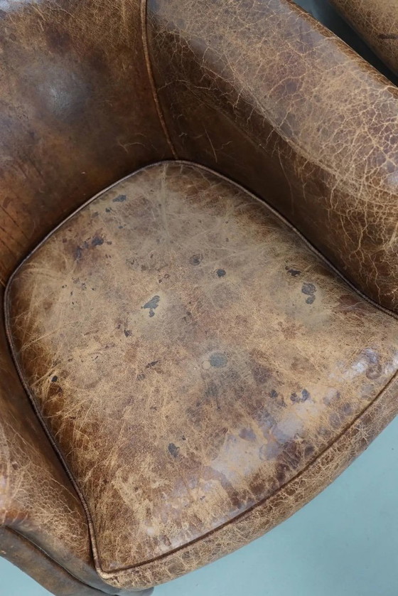Image 1 of Vintage Nederlandse cognackleurige leren clubfauteuils, set van 2