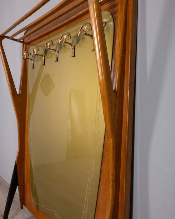 Image 1 of Appendiabiti da parete vintage anni 50 in legno e vetro decorato design Italiano