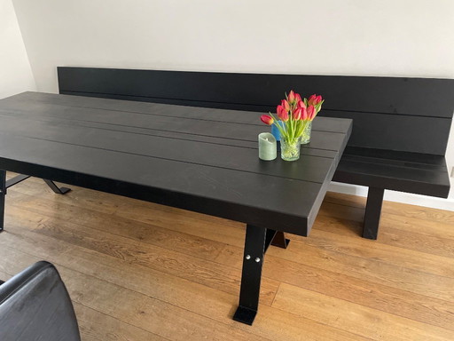 Custom-made oak dining table with bench