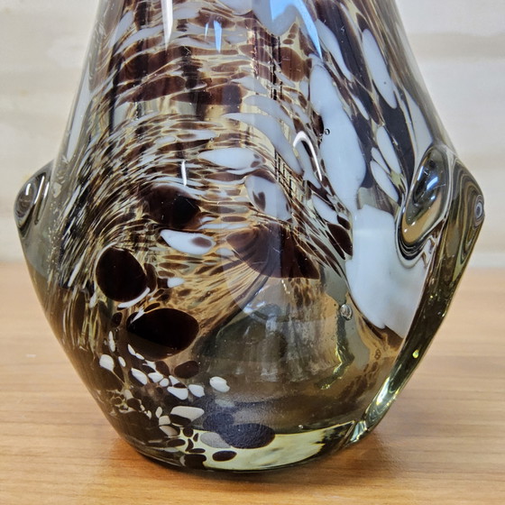 Image 1 of Vintage organic Murano glass vase, amber/white speckled Finger vase (pulled vase)
